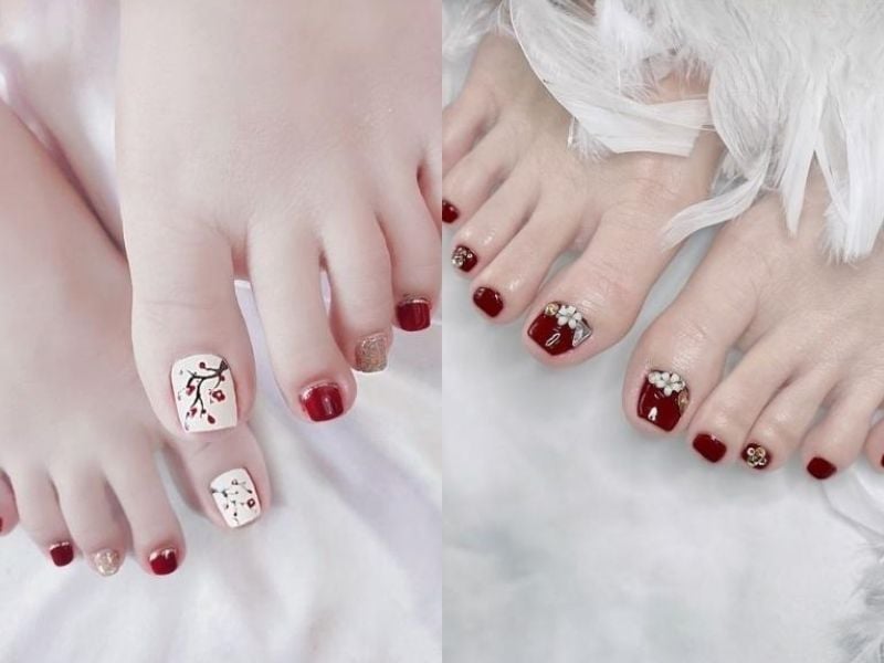 Mẫu nail chân Tết rực rỡ