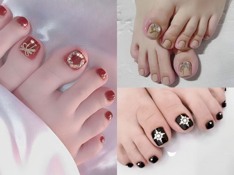 Mẫu nail chân đính đá nhỏ đơn giản