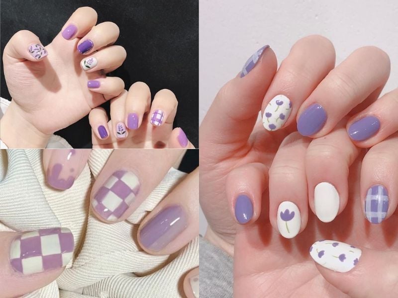 Mẫu nail tím caro dịu dàng