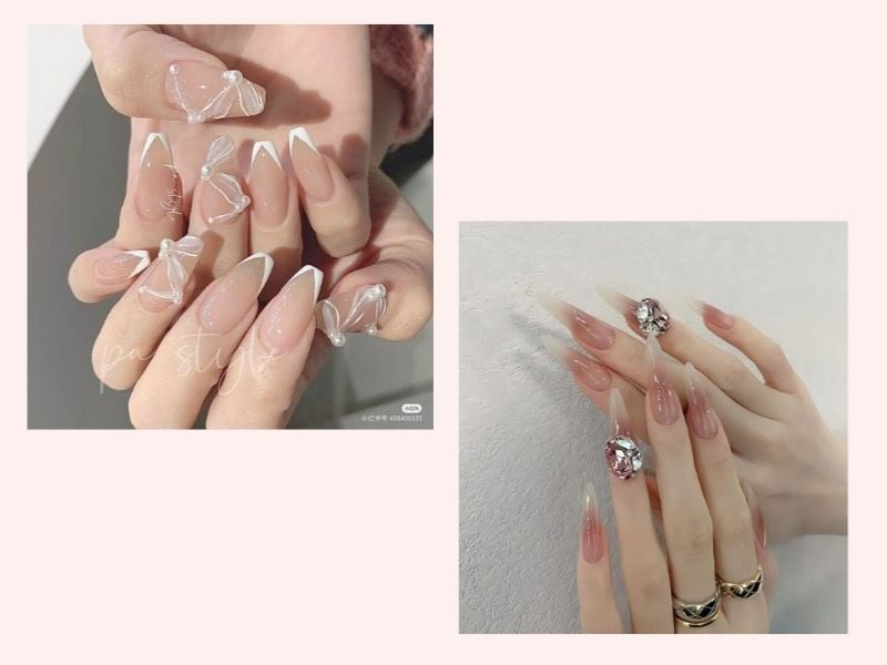 Mẫu nail cô dâu màu nude