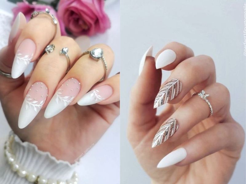 Mẫu nail cô dâu móng nhọn