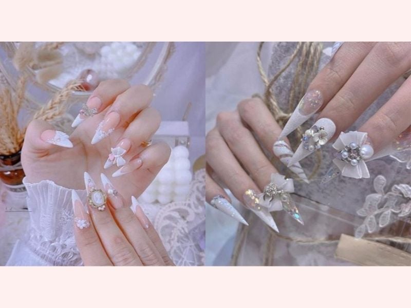 Mẫu nail cô dâu móng nhọn