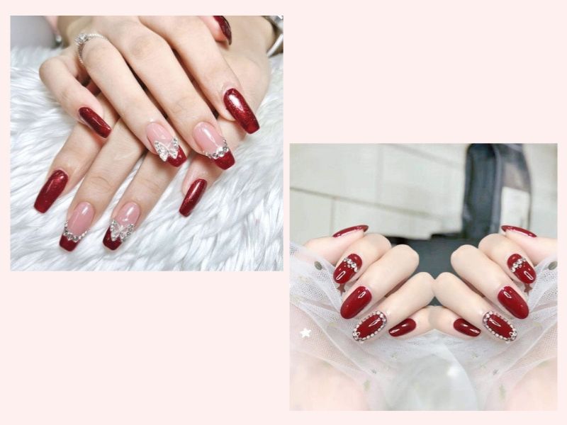 Mẫu nail cô dâu màu đỏ