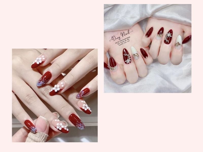 Mẫu nail cô dâu màu đỏ