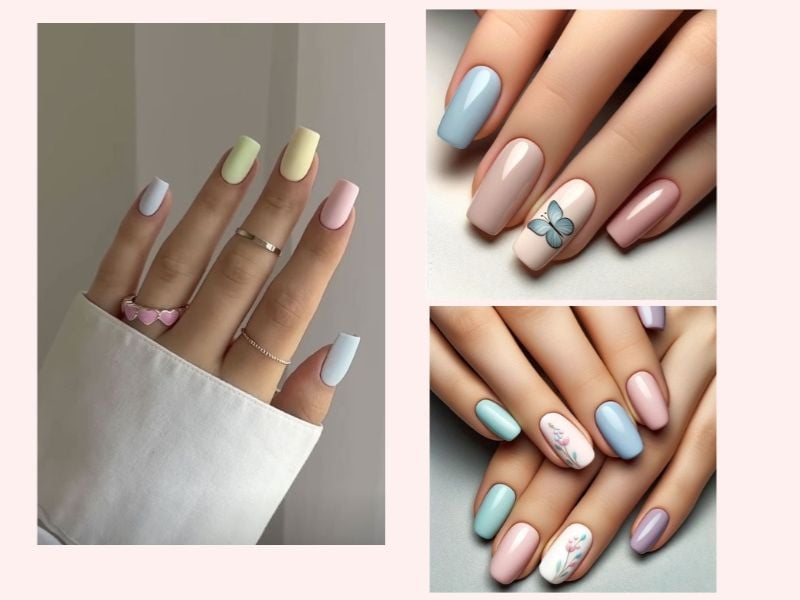 Mẫu nail cô dâu màu pastel kết hợp