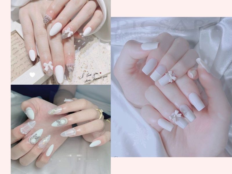 Mẫu nail cô dầu màu trắng