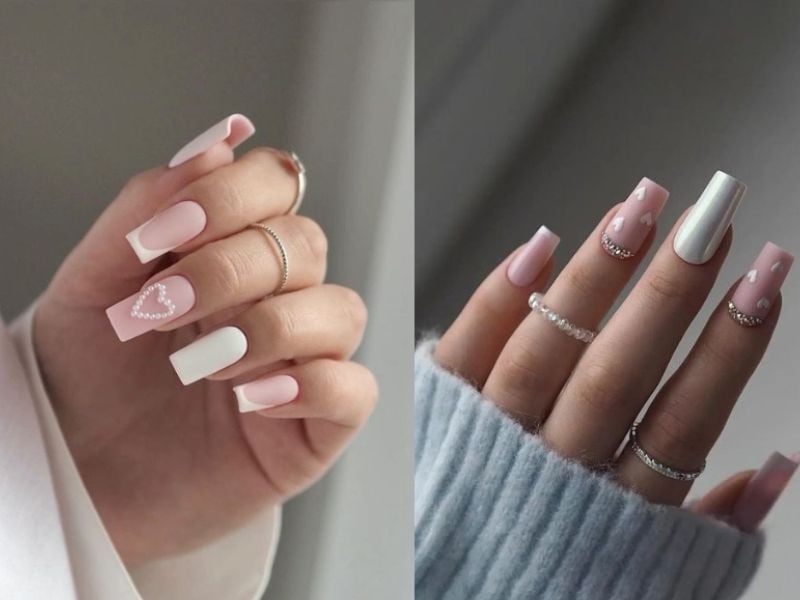 Mẫu nail cô dâu họa tiết đơn giản