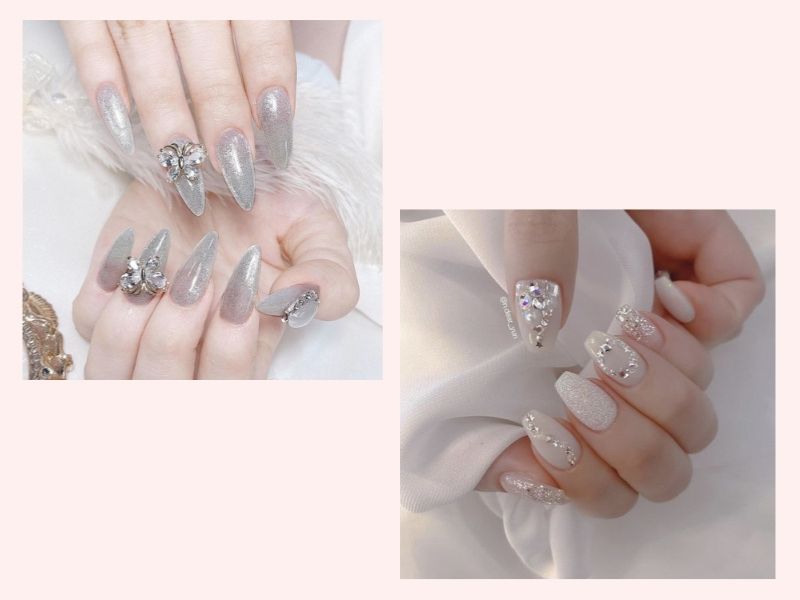 Mẫu nail cô dâu kim tuyến