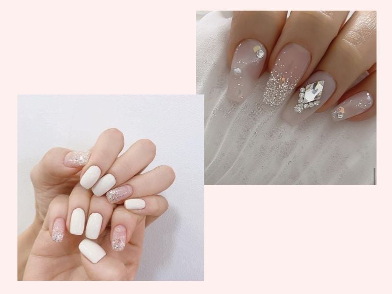 Mẫu nail cô dâu kim tuyến