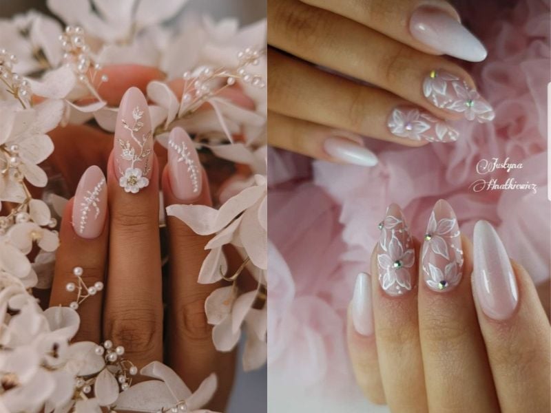 Mẫu nail cô dâu hoa 3D