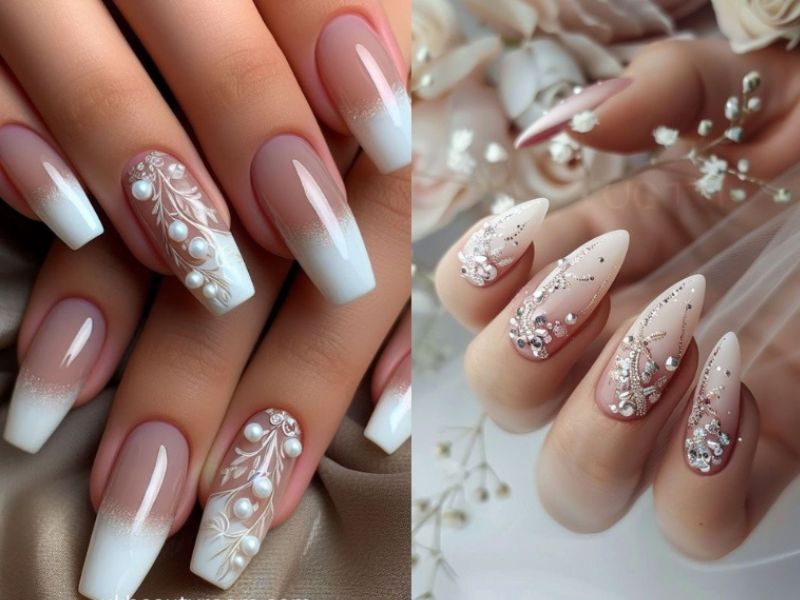 Mẫu nail cô dâu đính đá