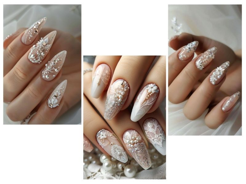 Mẫu nail cô dâu đính đá