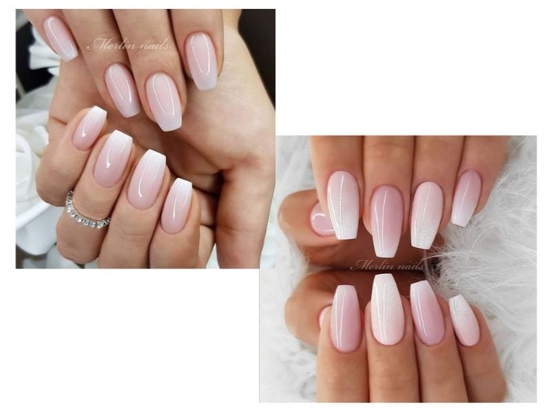 Mẫu nail cô dâu Ombré hồng trắng