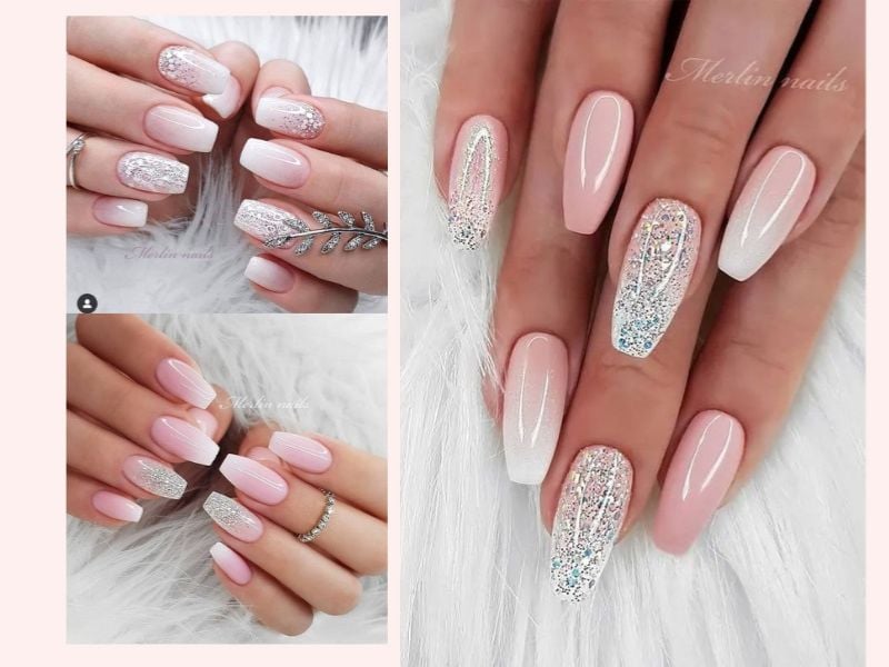 Mẫu nail cô dâu Ombré hồng trắng