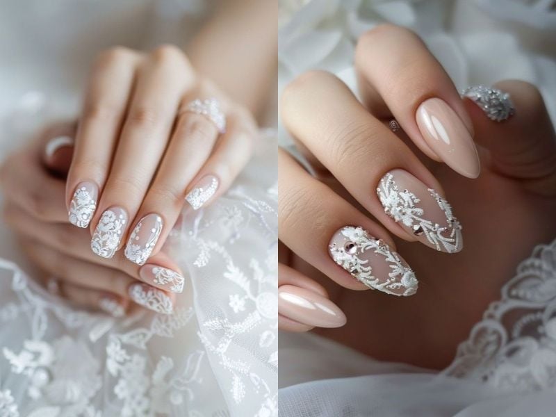 Mẫu nail cô dâu Lace Art