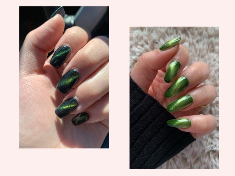 Mẫu nail mắt mèo xanh lá