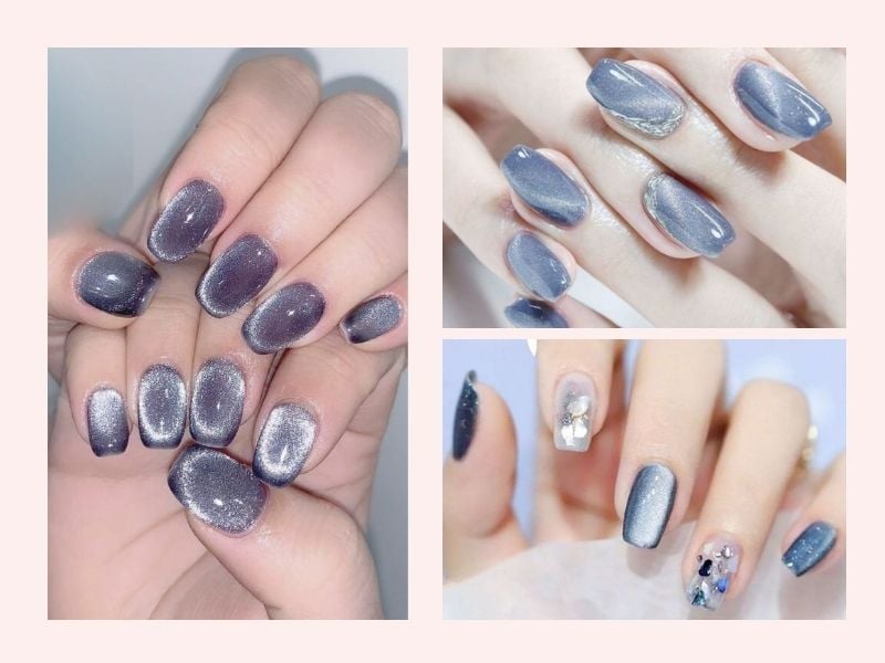 Mẫu nail mắt mèo xanh biển sâu