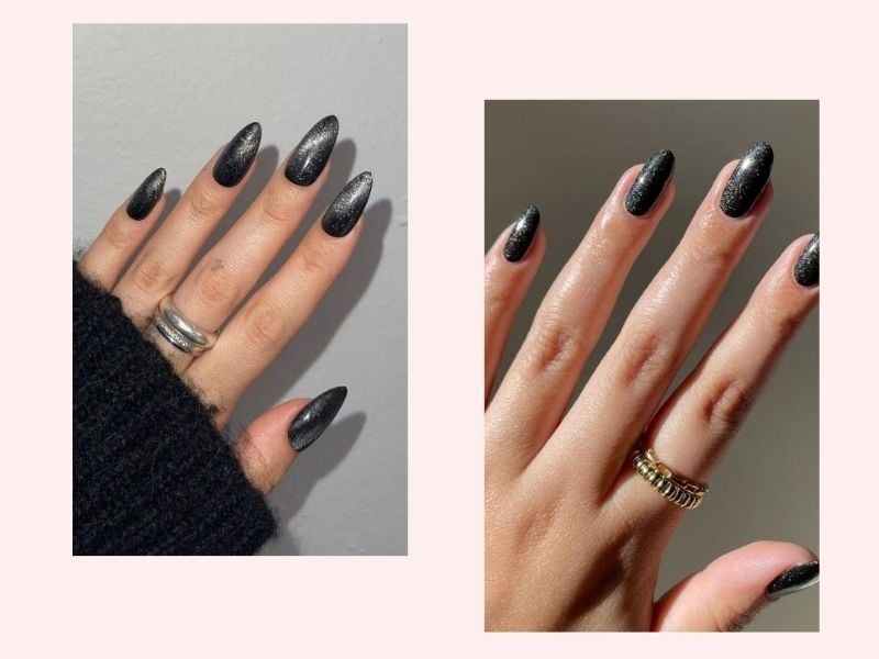 Mẫu nail mắt mèo đen bạc