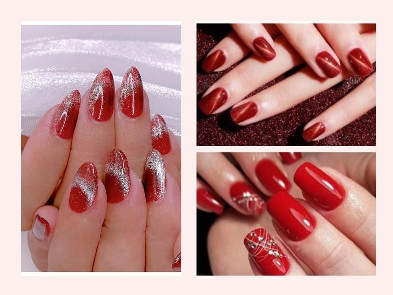 Mẫu nail mắt mèo đỏ rực rỡ