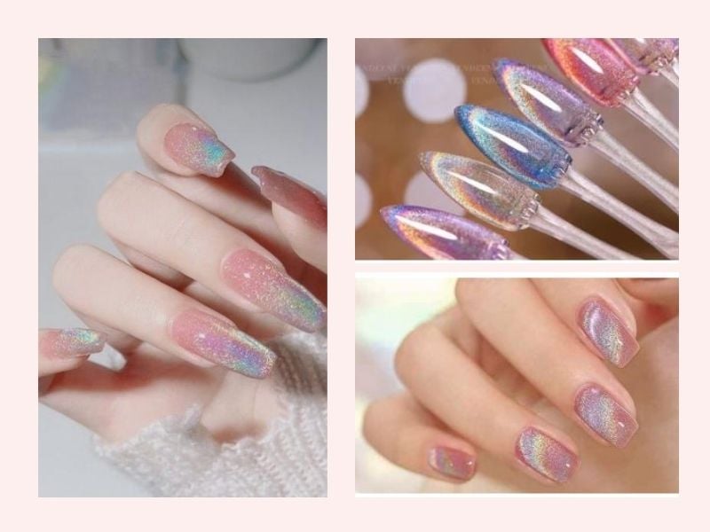 Mẫu nail mắt mèo cầu vồng