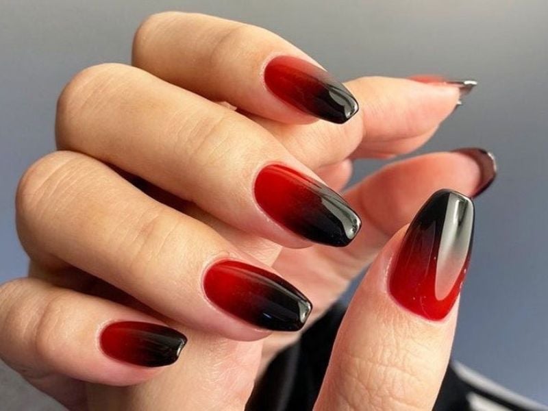 Mẫu nail ombre đỏ táo