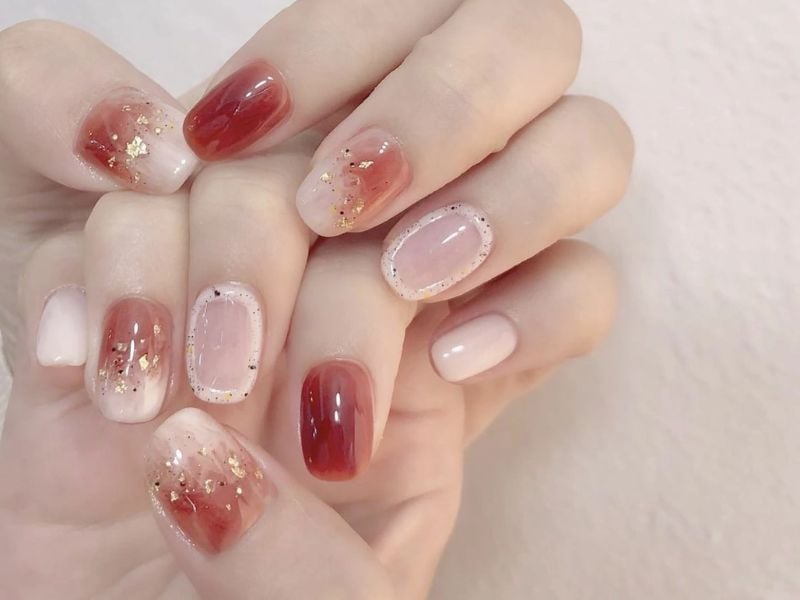 Mẫu nail đỏ hồng ngọt ngào