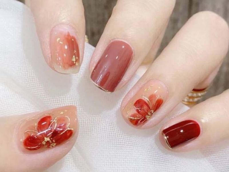 Mẫu nail đỏ thạch thuần