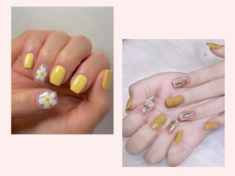 Mẫu nail móng ngắn màu vàng xinh xắn