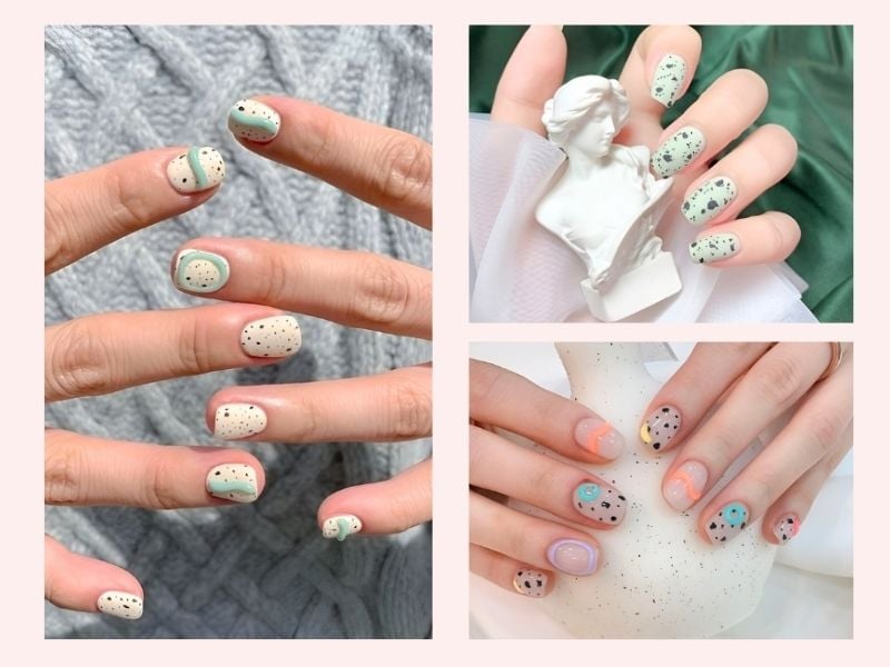 Mẫu nail móng ngắn họa tiết chấm bi