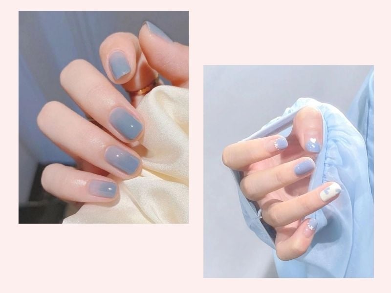 Mẫu nail móng ngắn màu xanh biển tươi mát