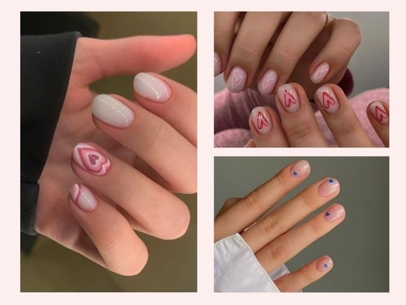 Mẫu nail móng ngắn họa tiết trái tim