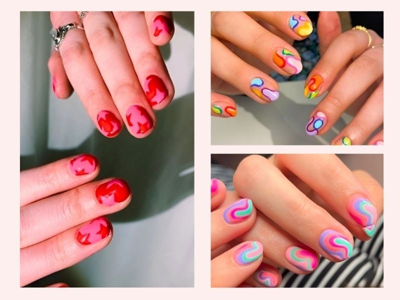 Mẫu nail móng ngắn nhiều màu cá tính