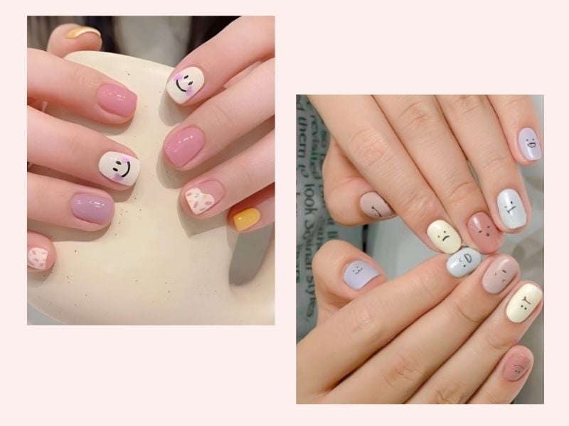 Mẫu nail móng ngắn icon nhiều màu dễ thương