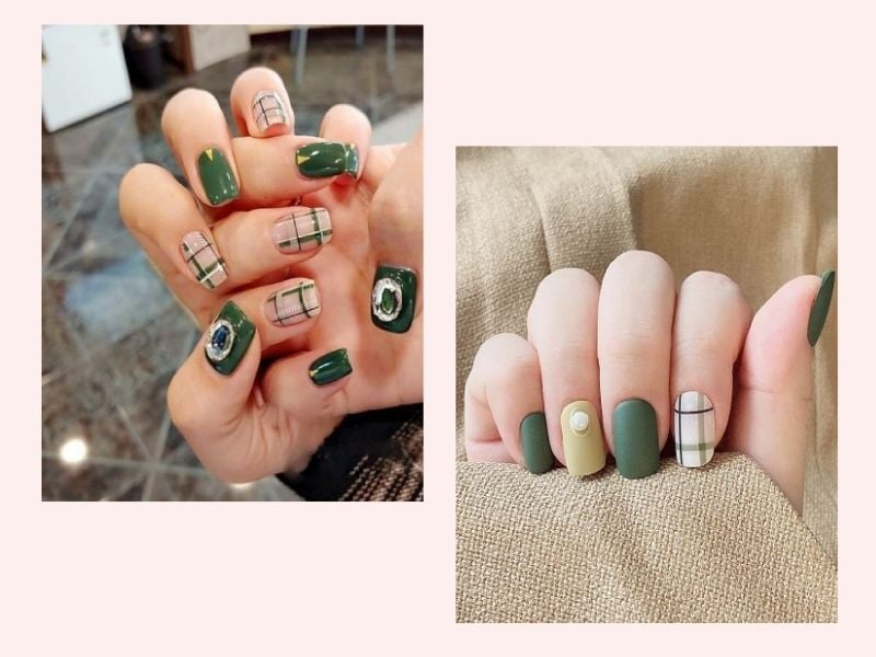 Mẫu nail móng ngắn màu xanh rêu