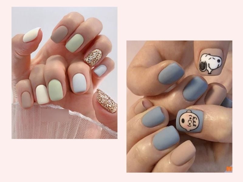 Mẫu nail móng ngắn sơn nhám