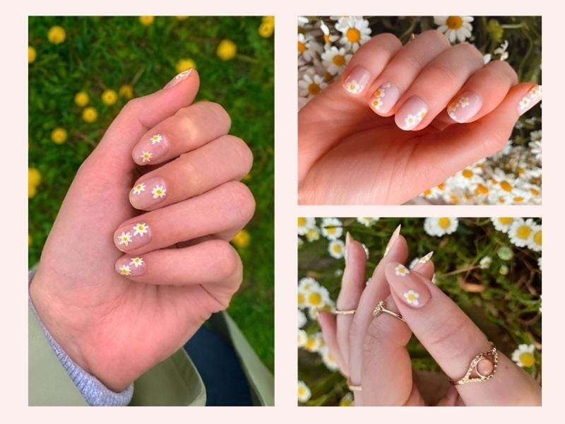 Mẫu nail móng ngắn hoa cúc