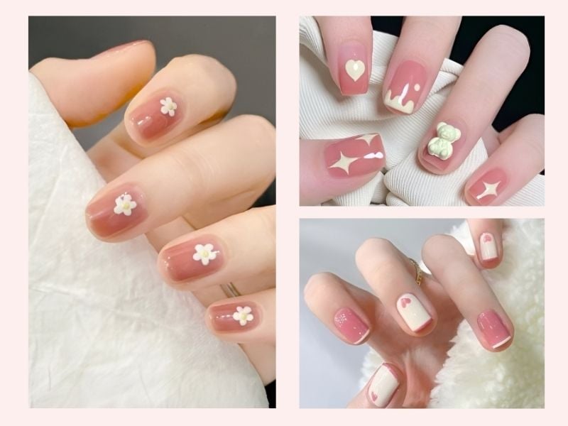 Mẫu nail móng ngắn tông hồng nude