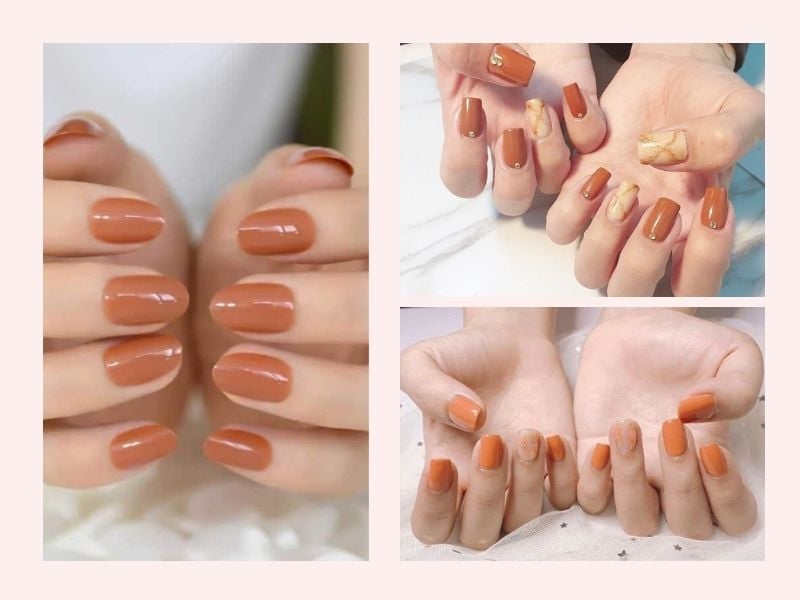 Mẫu nail móng ngắn màu cam năng động