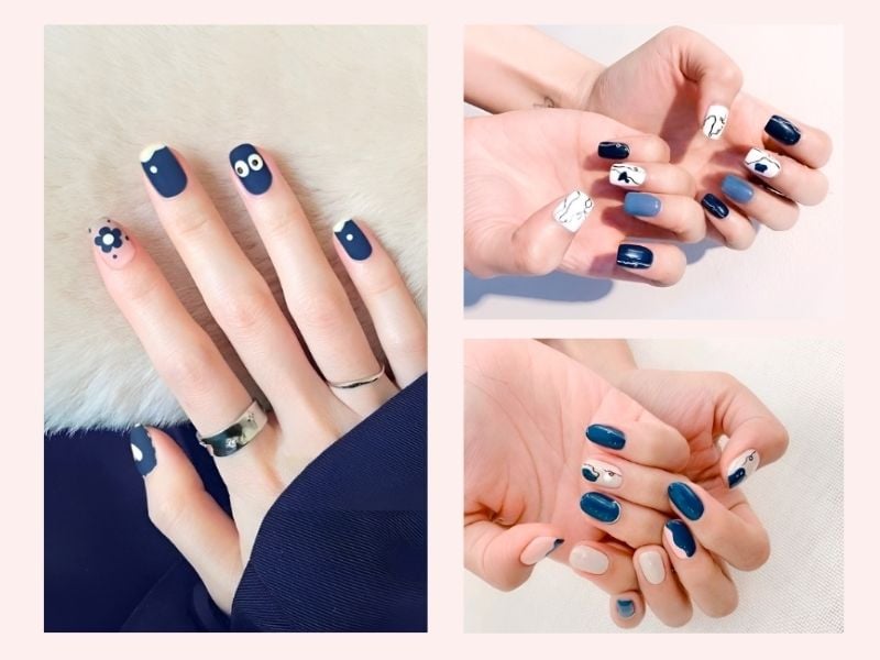 Mẫu nail móng ngắn màu xanh navy