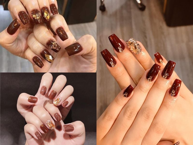 Mẫu nail đính đá gradient