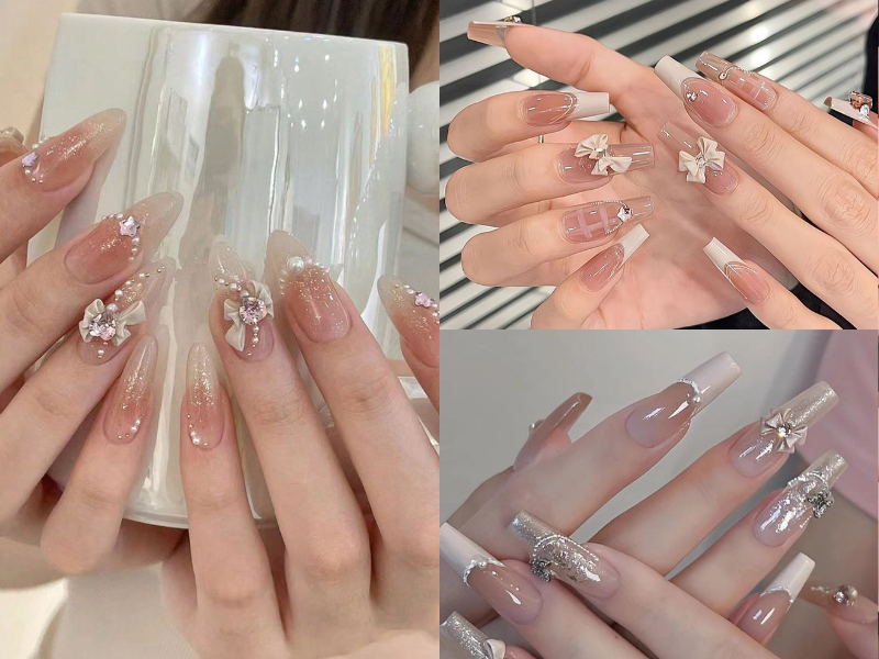 Nail cô dâu đính nơ ngọt ngào