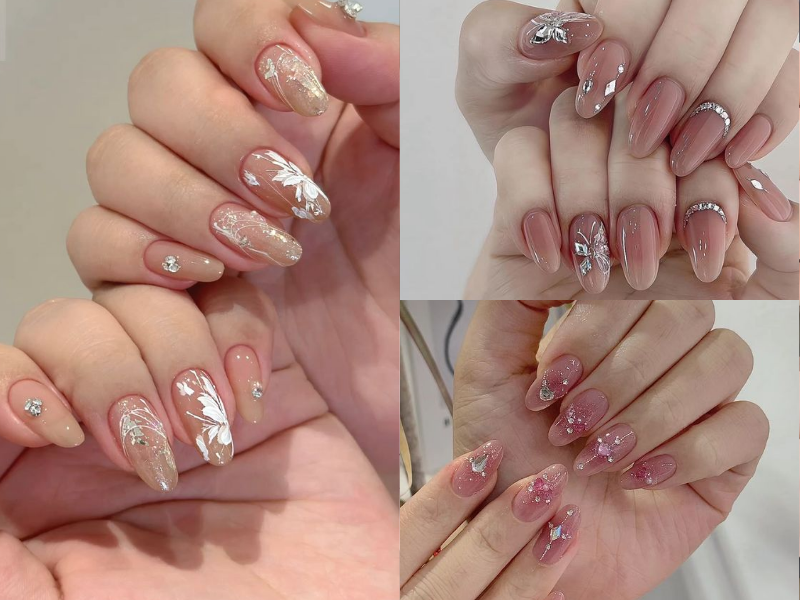 Nail cô dâu màu hồng móng ngắn