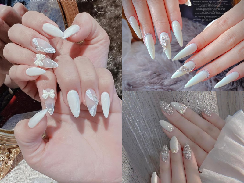 Nail cô dâu màu trắng thanh lịch