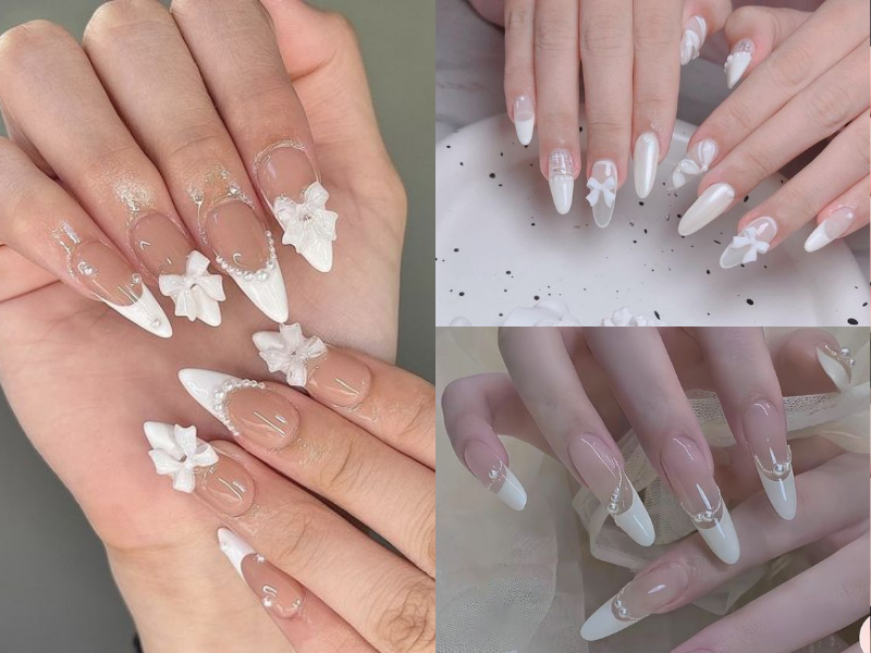 Nail cô dâu màu trắng nổi bật