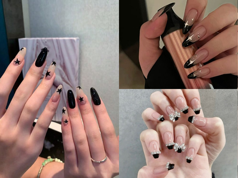 Nail cô dâu phối đen cá tính