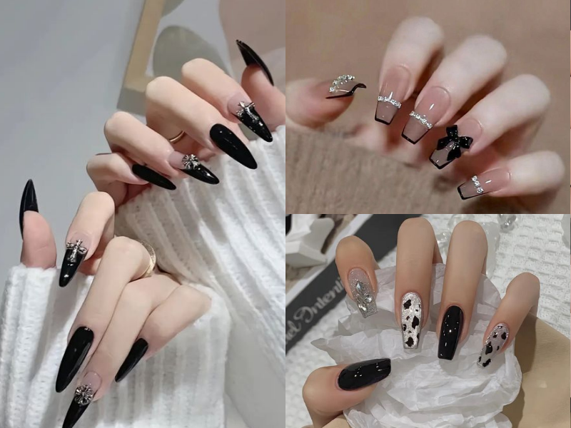 Nail cô dâu phối đen thể hiện sự táo bạo và tự tin