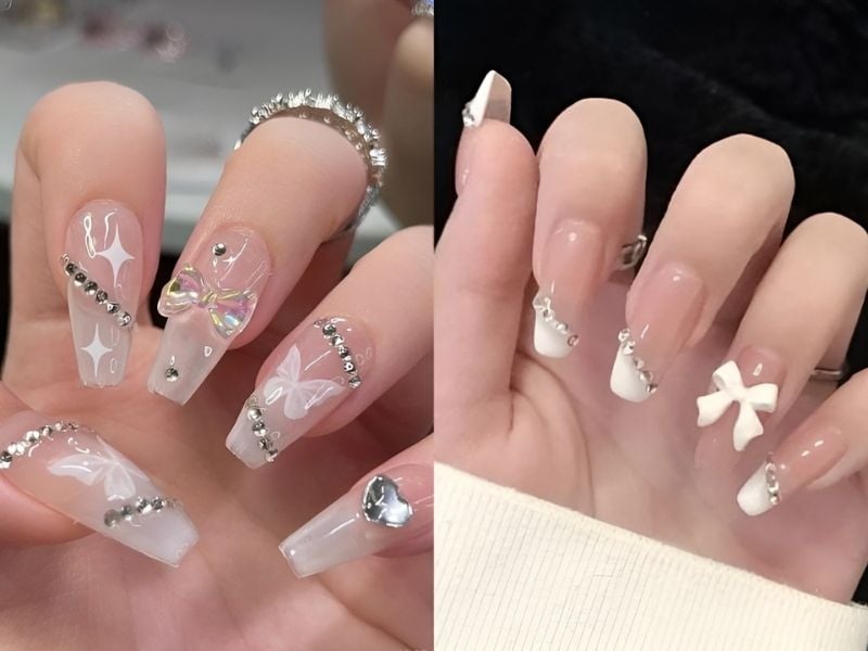 Mẫu nail đính đá đẹp đơn giản