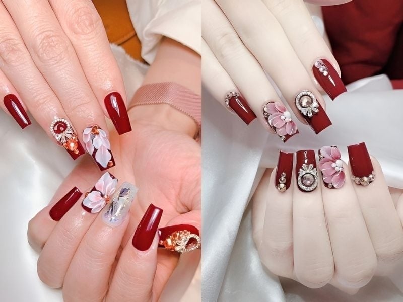 Mẫu nail đơn giản cho mùa Tết