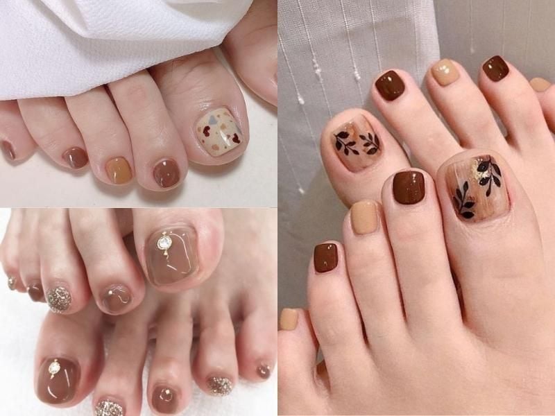 Nail nâu kết hợp nhiều màu sắc