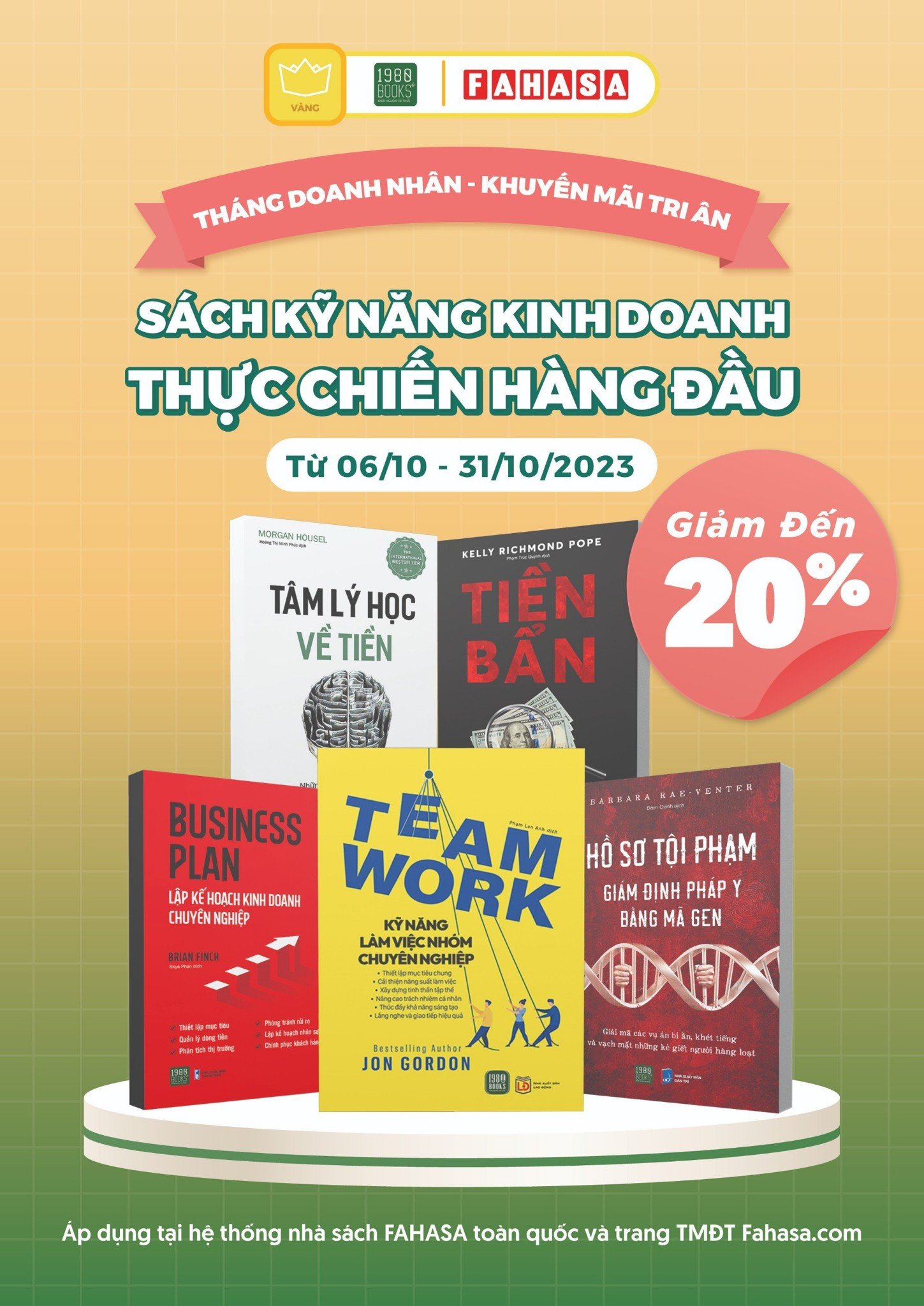 1980BOOKS CÙNG FAHASA TRIỂN KHAI CHƯƠNG TRÌNH ƯU ĐÃI 20% SÁCH KỸ NĂNG KINH DOANH NHÂN DỊP THÁNG DOANH NHÂN